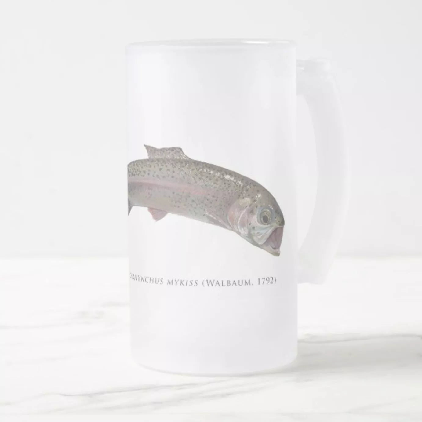 Rainbow Trout - Frosted Glass Stein-Stick Figure Fish Illustration