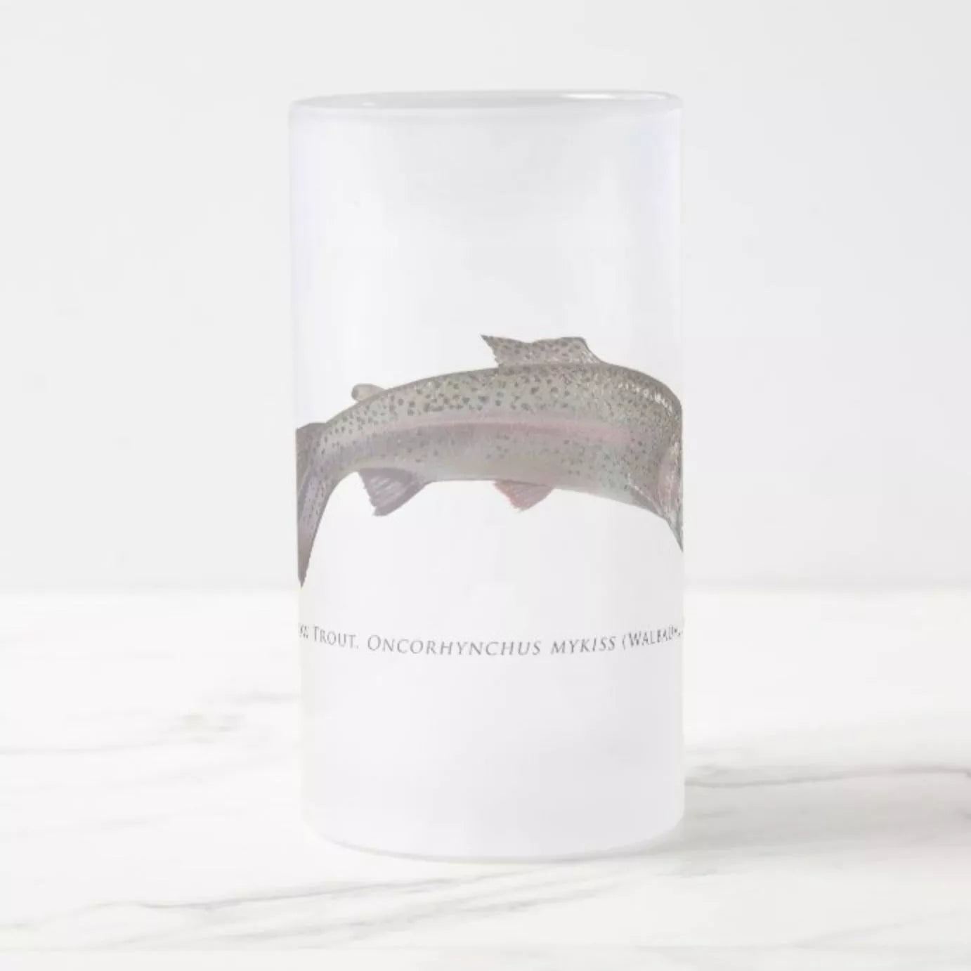 Rainbow Trout - Frosted Glass Stein-Stick Figure Fish Illustration