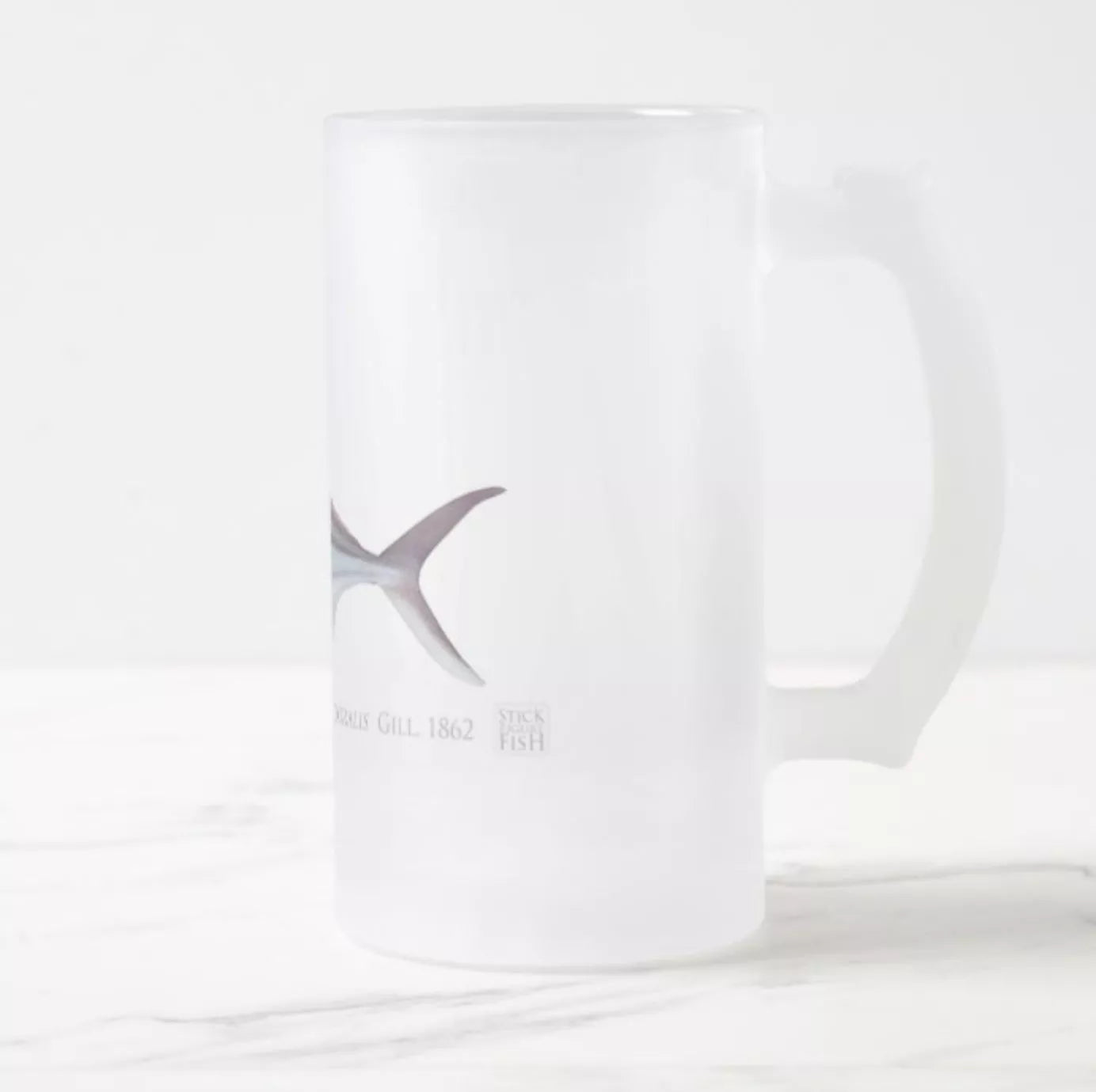 Roosterfish - Frosted Glass Stein-Stick Figure Fish Illustration