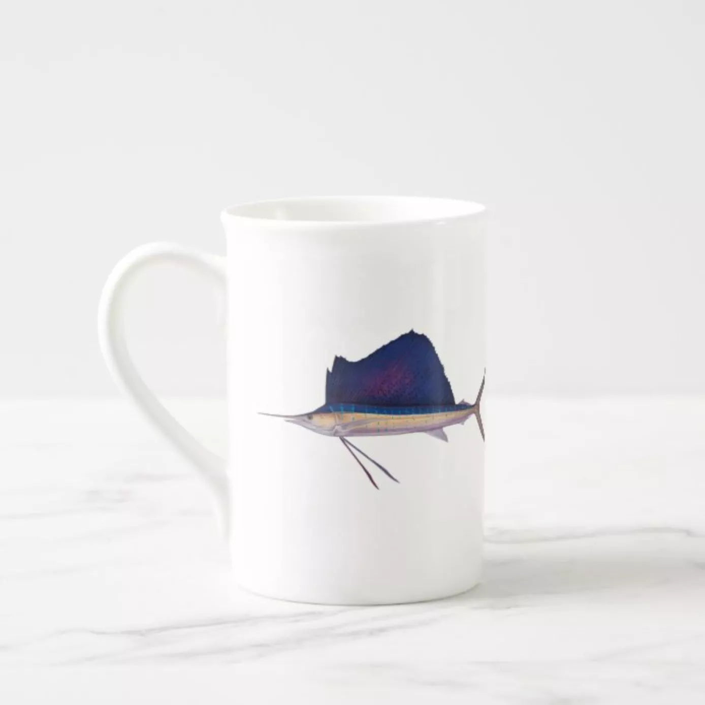 Sailfish - Fine Bone China Mug-Stick Figure Fish Illustration