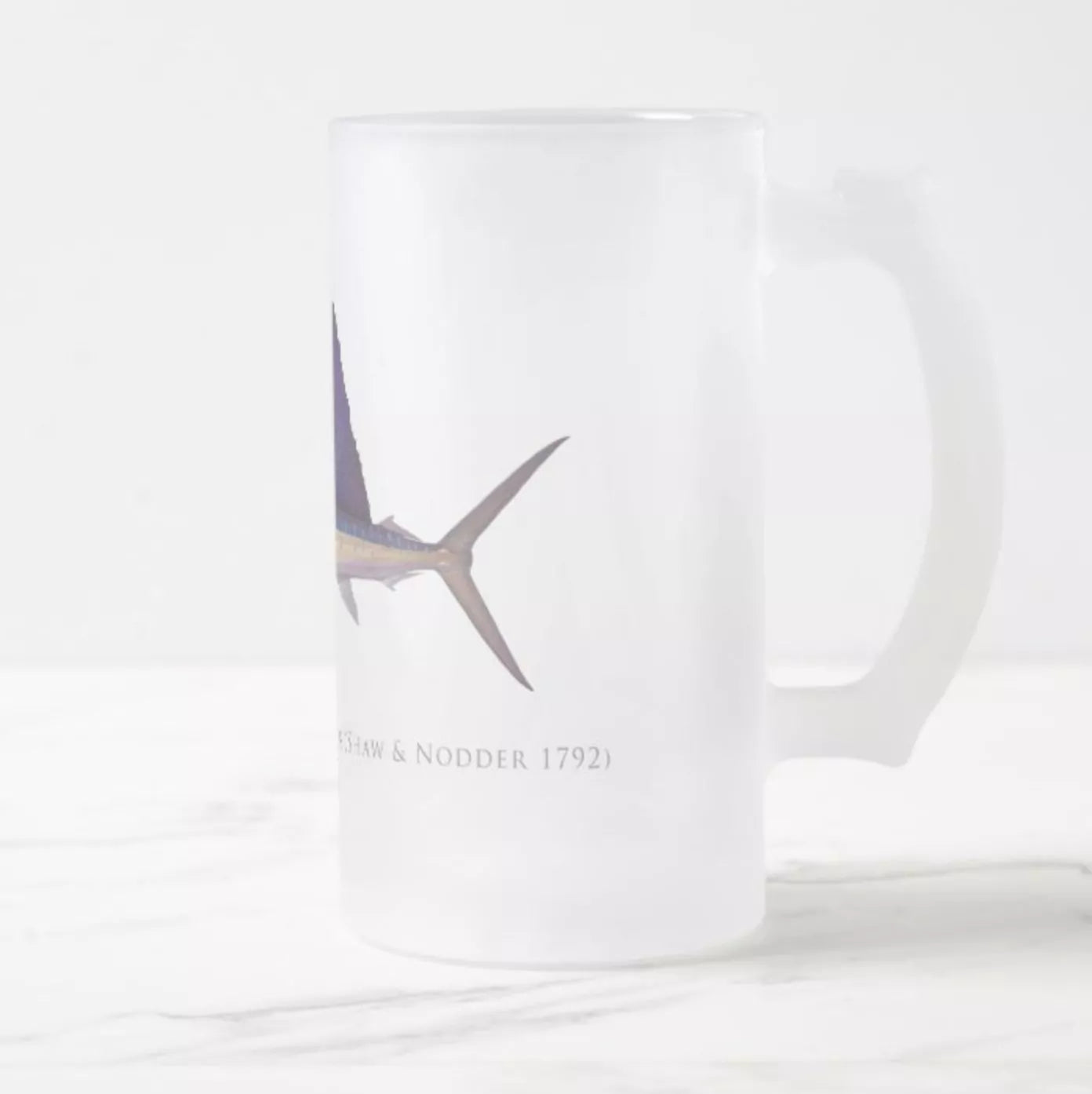 Sailfish - Frosted Glass Stein-Stick Figure Fish Illustration