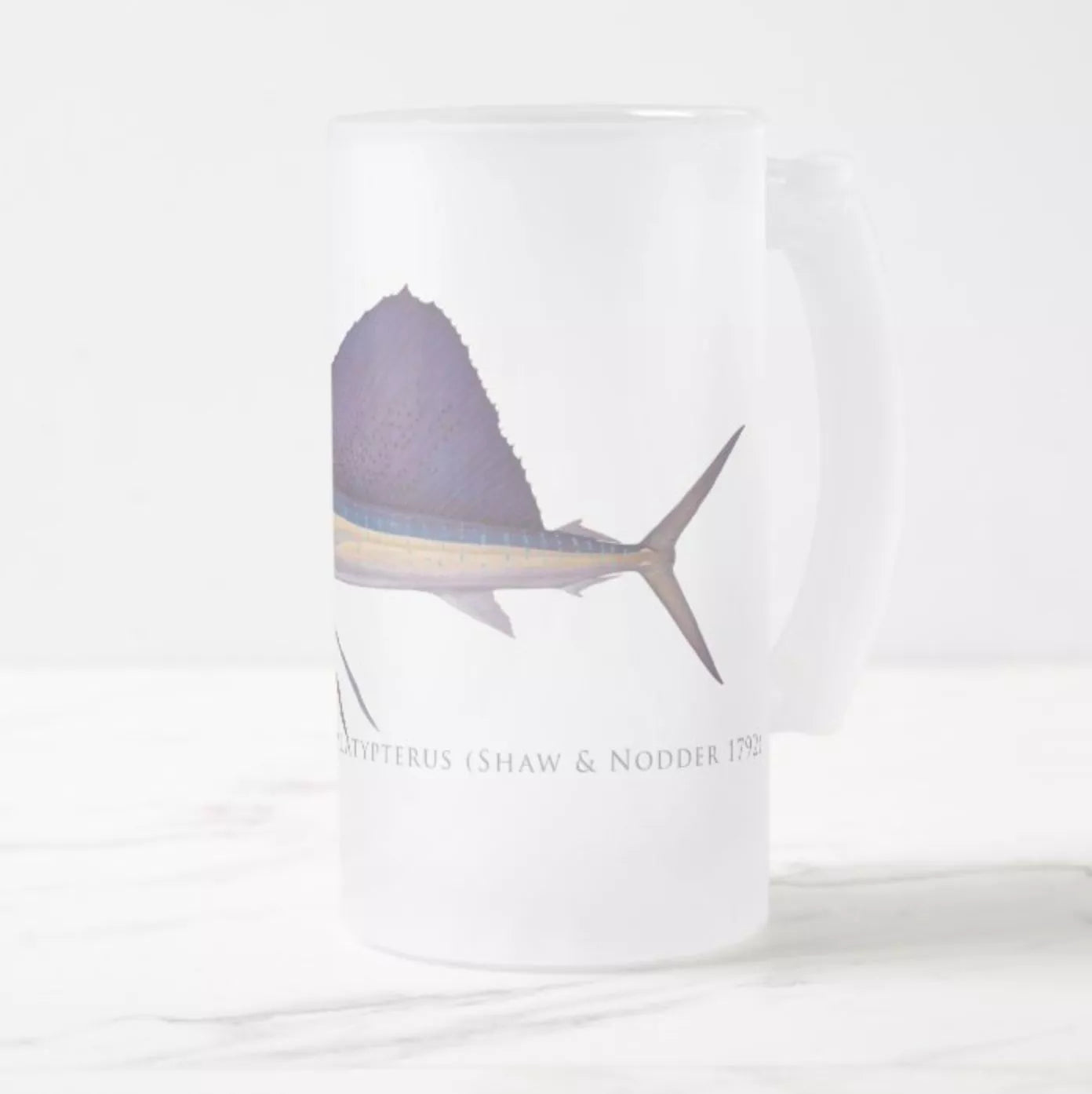 Sailfish - Frosted Glass Stein-Stick Figure Fish Illustration