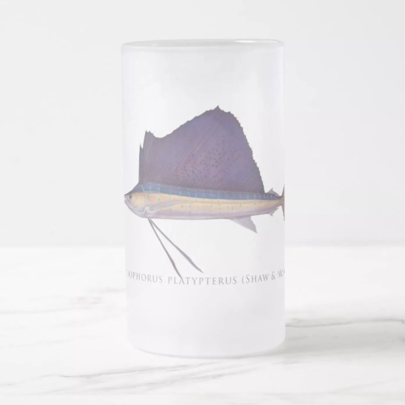 Sailfish - Frosted Glass Stein-Stick Figure Fish Illustration