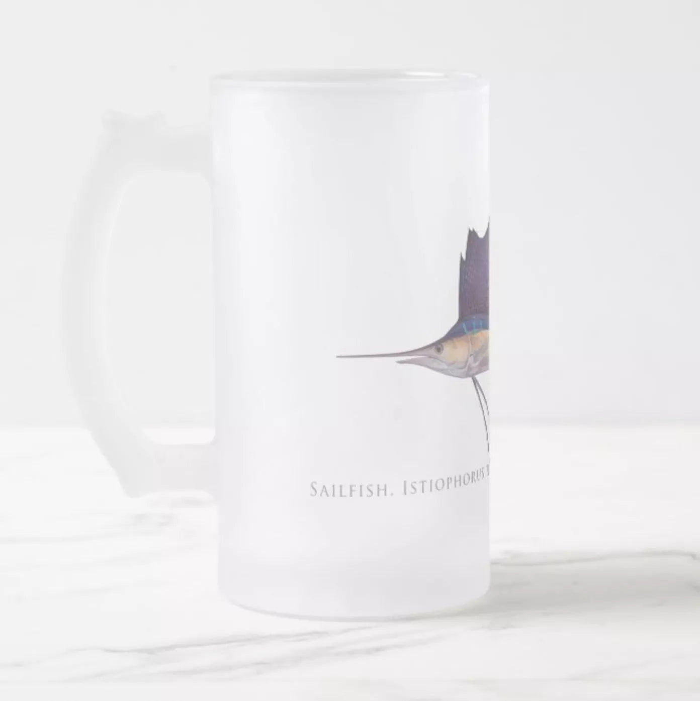 Sailfish - Frosted Glass Stein-Stick Figure Fish Illustration