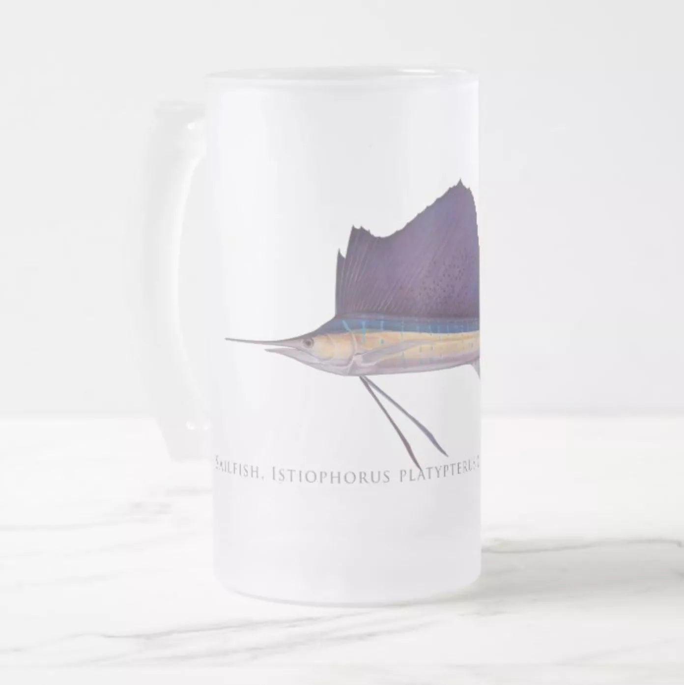 Sailfish - Frosted Glass Stein-Stick Figure Fish Illustration