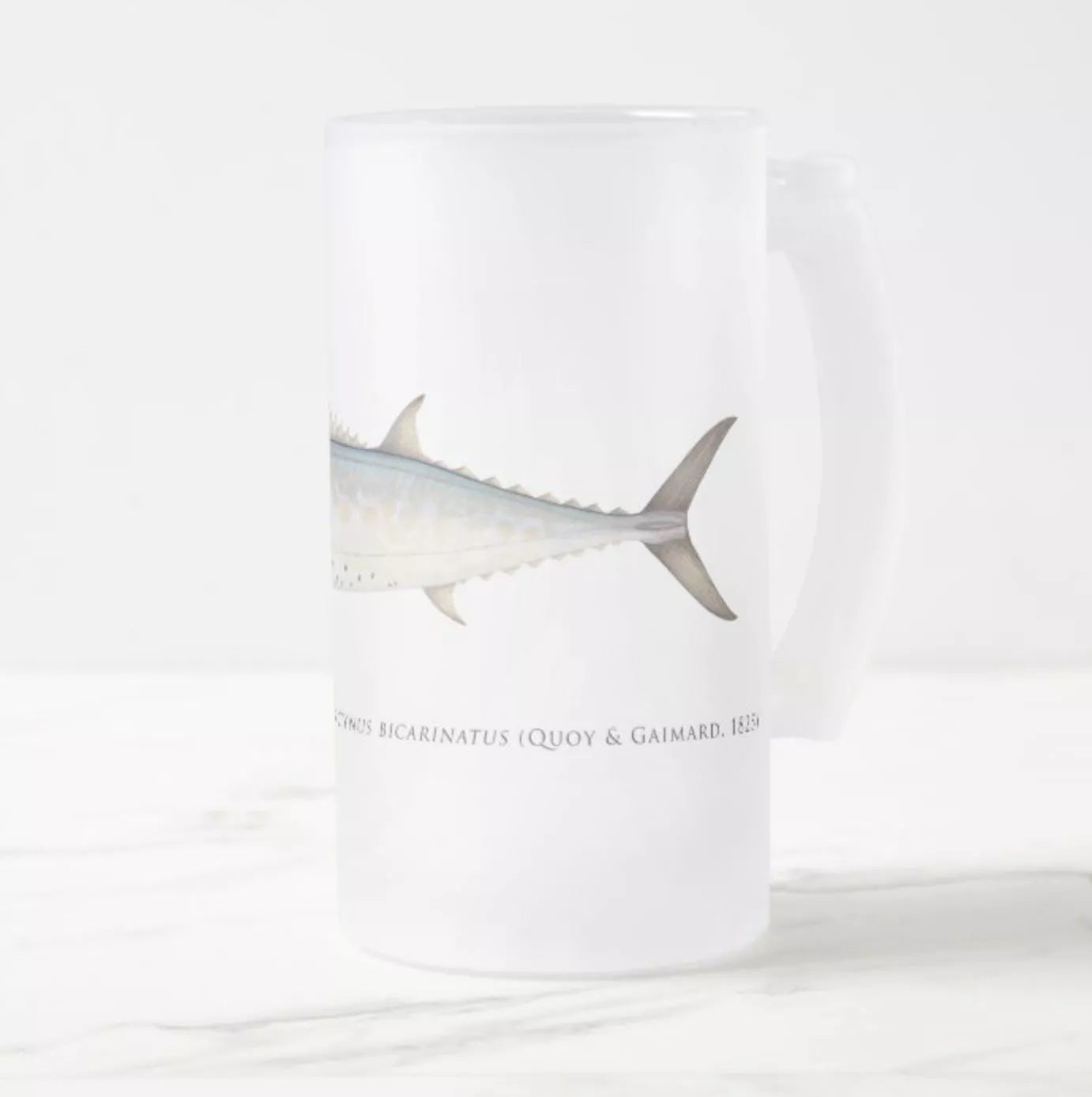 Shark Mackerel - Frosted Glass Stein-Stick Figure Fish Illustration