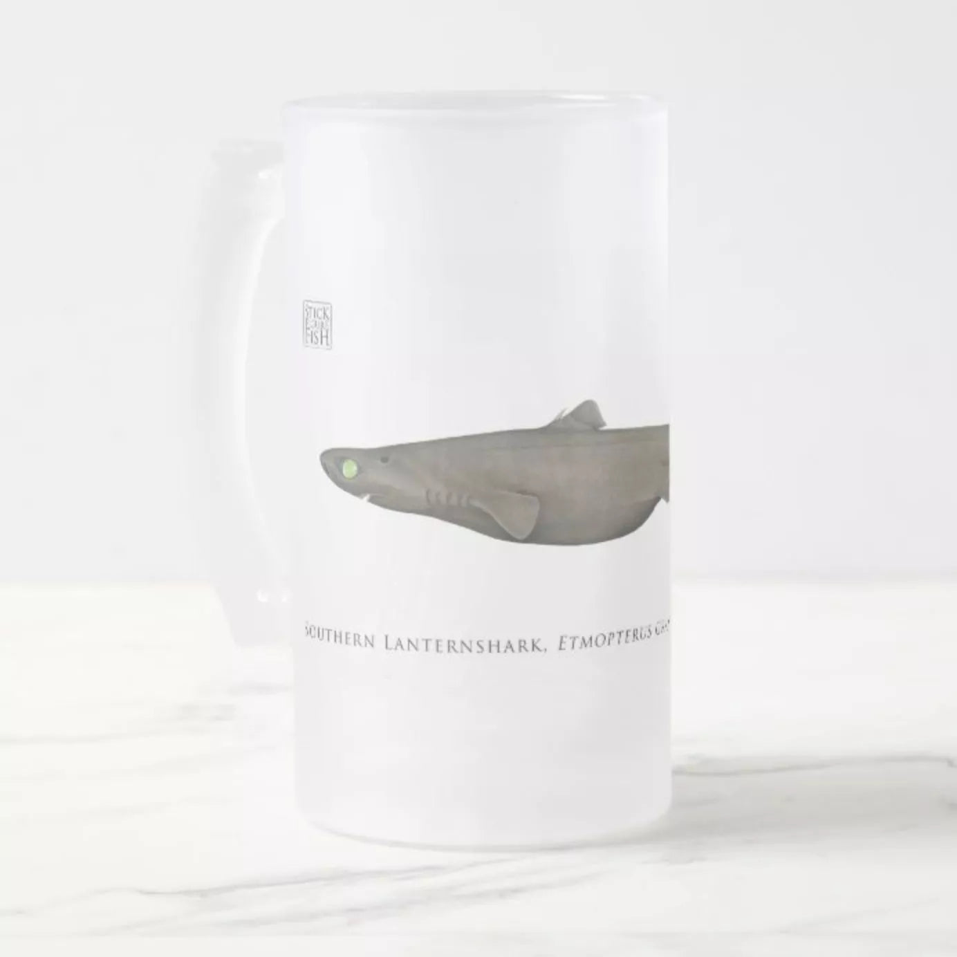 Southern Lanternshark - Frosted Glass Stein-Stick Figure Fish Illustration