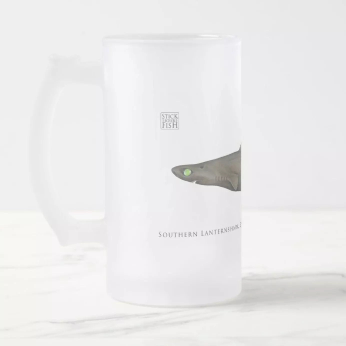 Southern Lanternshark - Frosted Glass Stein-Stick Figure Fish Illustration