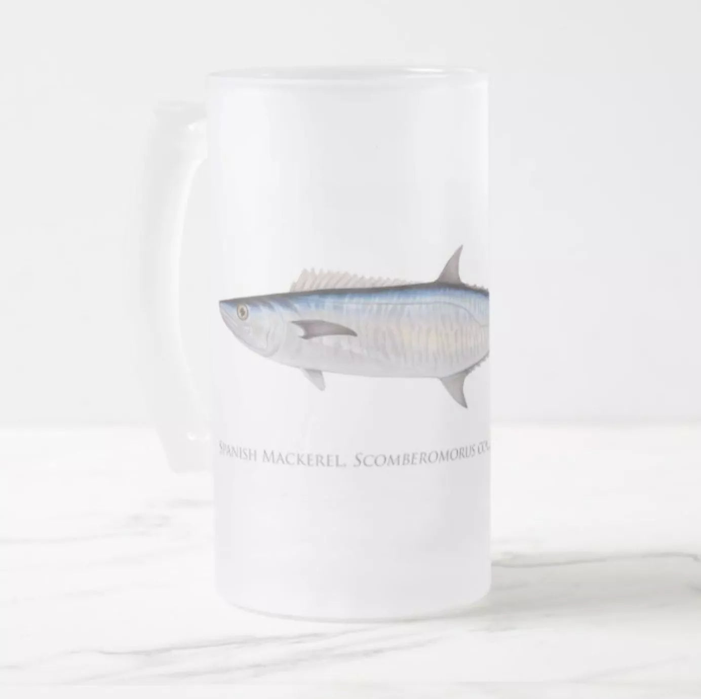 Spanish Mackerel - Frosted Glass Stein-Stick Figure Fish Illustration