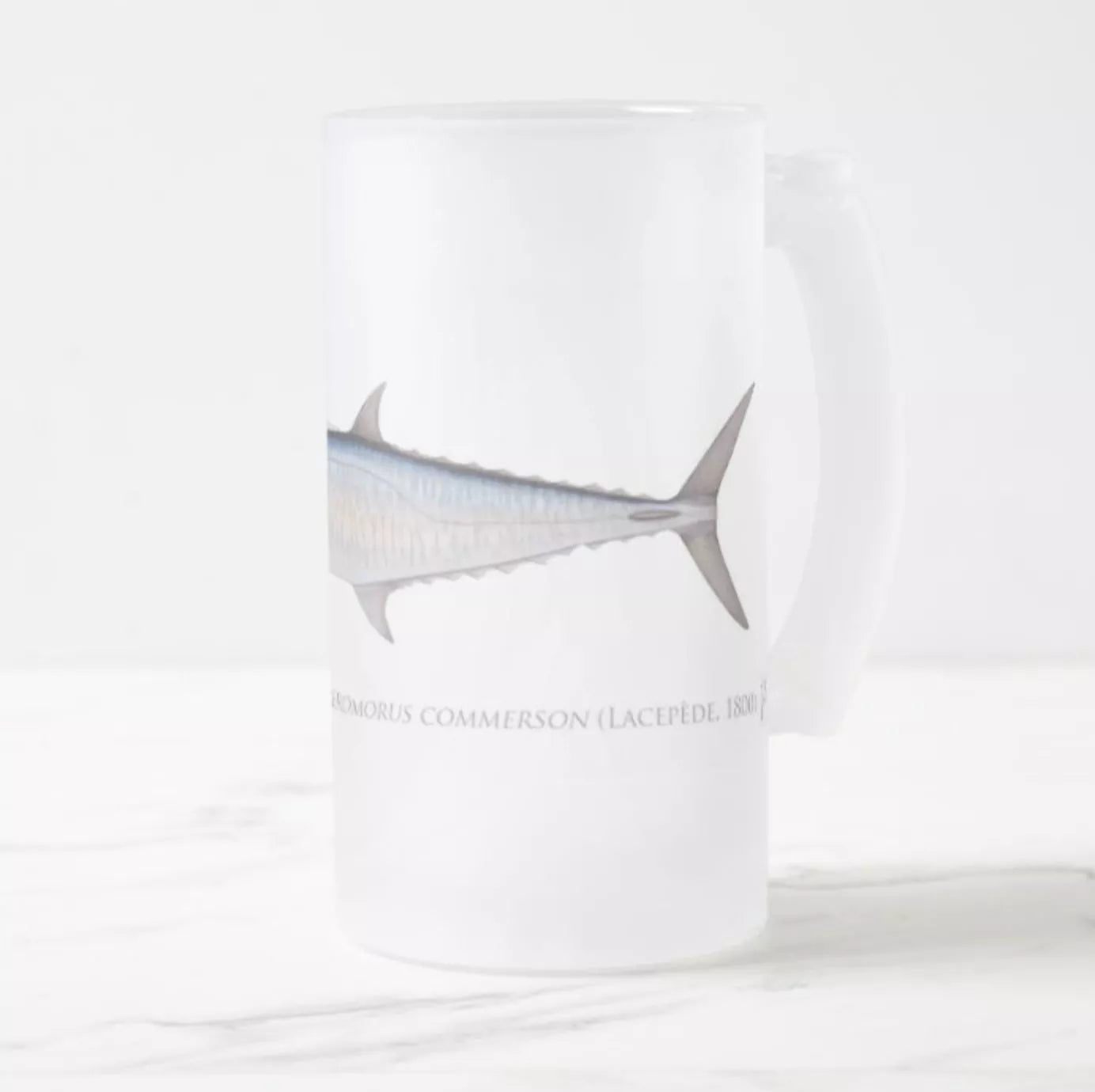 Spanish Mackerel - Frosted Glass Stein-Stick Figure Fish Illustration