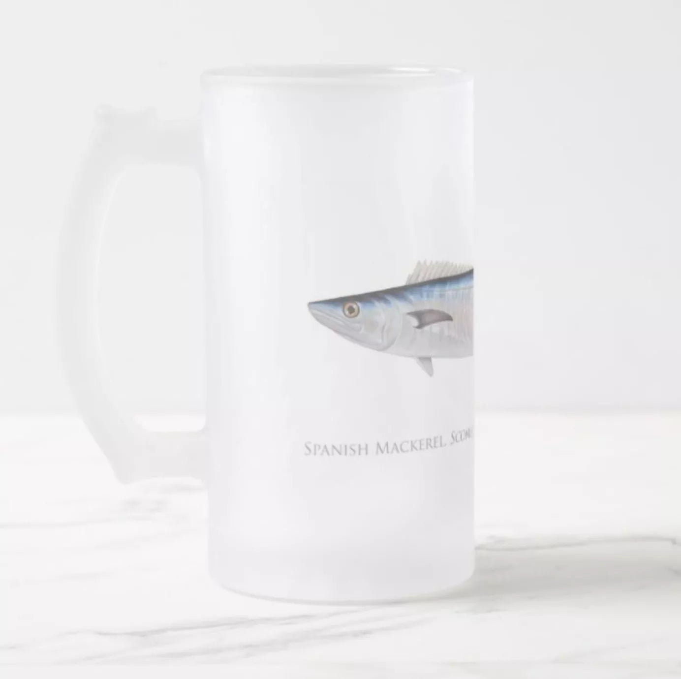 Spanish Mackerel - Frosted Glass Stein-Stick Figure Fish Illustration