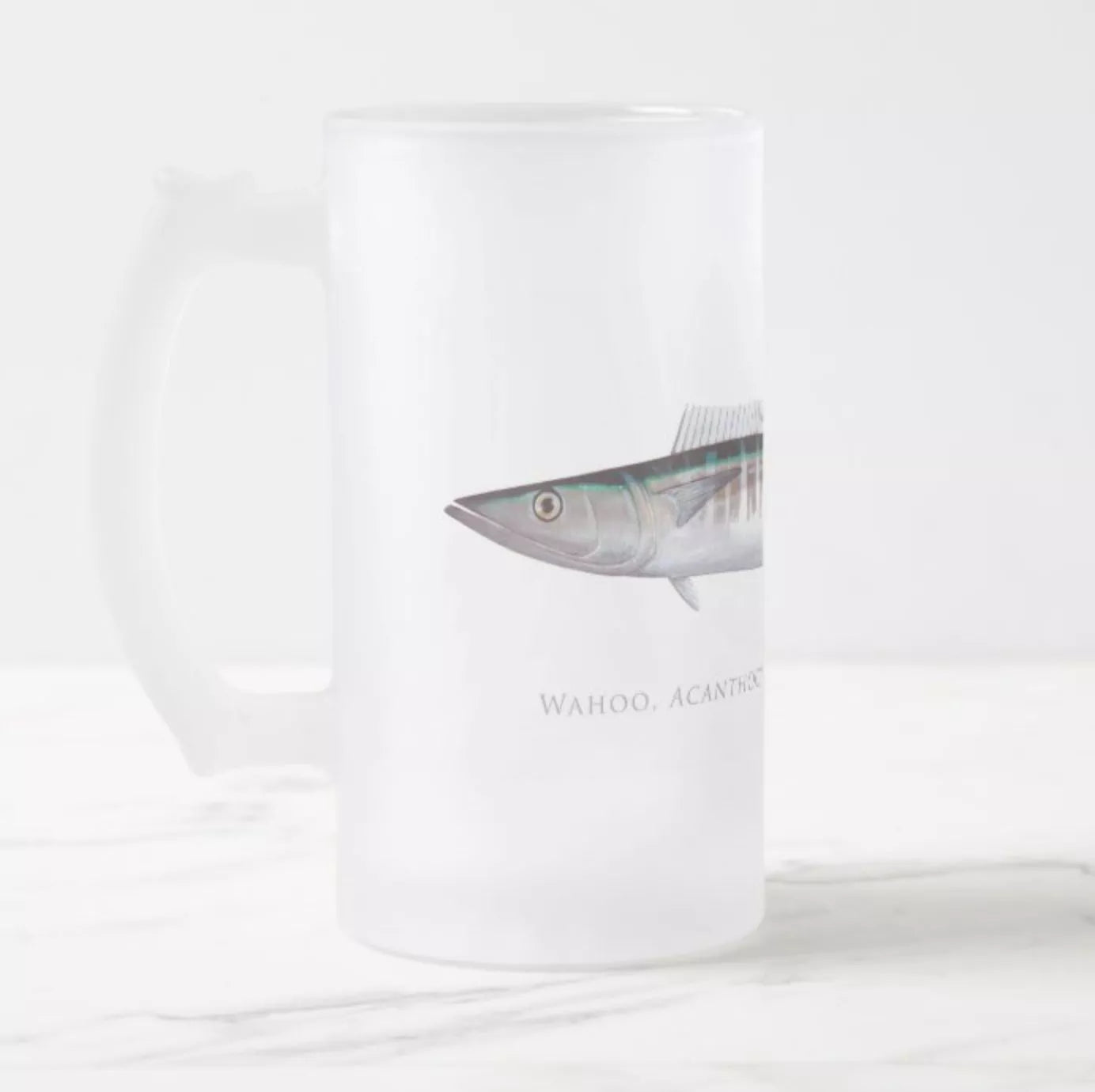 Wahoo No. 1 - Frosted Glass Stein-Stick Figure Fish Illustration