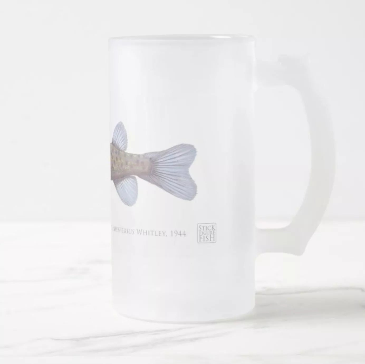 Western Trout Minnow - Frosted Glass Stein-Stick Figure Fish Illustration