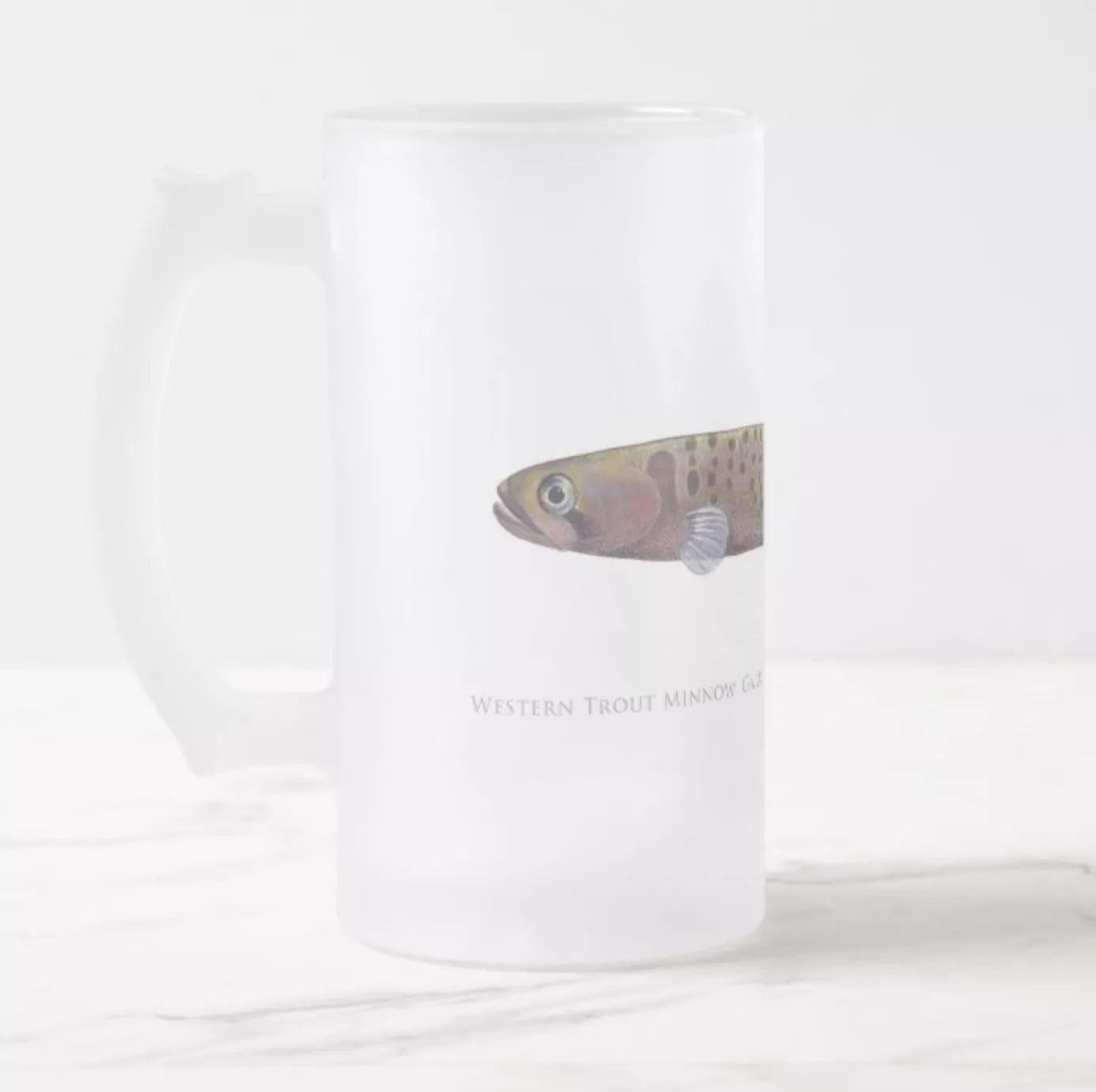 Western Trout Minnow - Frosted Glass Stein-Stick Figure Fish Illustration